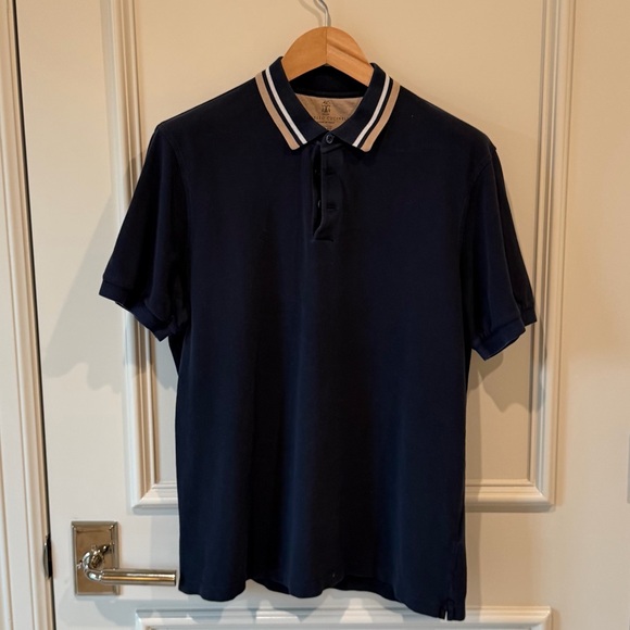 Brunello Cucinelli Other - Navy Polo Shirt with White Stripes